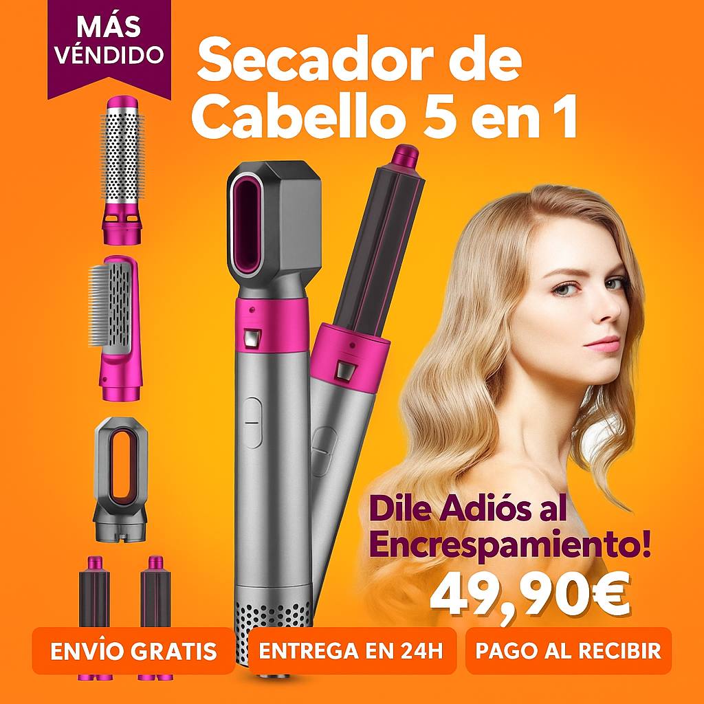 Secador de Pelo 5 en 1 con Planchado, Rizado y Volumen | Antiencrespamiento y Alisado Profesional